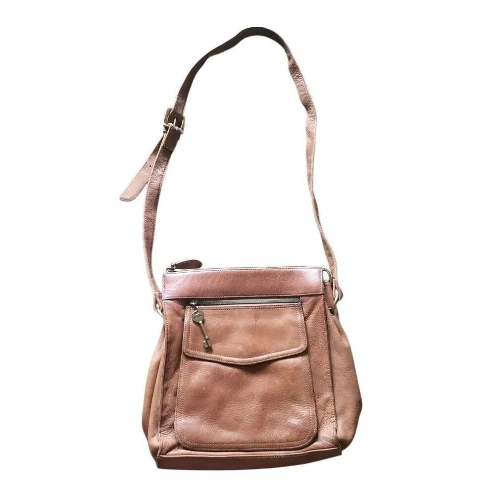 Fossil Bag Crossbody Messenger Tan Pebbled Leather 75082 Classic Vintage Y2K